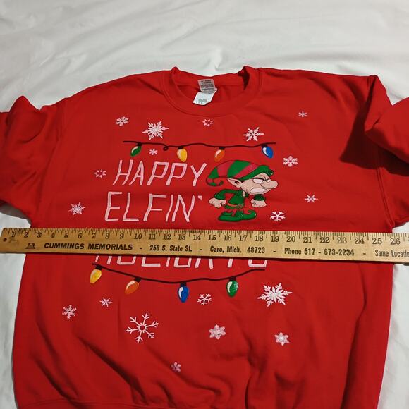 Ugly Christmas Sweatshirt Men's L HAPPY ELFIN HOLIDAYS Puffed Details Red - Picture 7 of 10